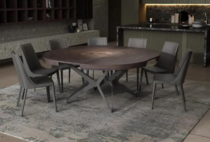 Big Round Extending Table Dark Ancient Oak Seats up to 8 | furl