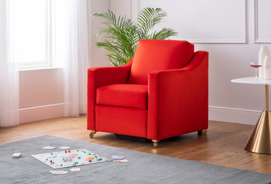 Classic Storage Armchair in Moleskin Velvet Tomato