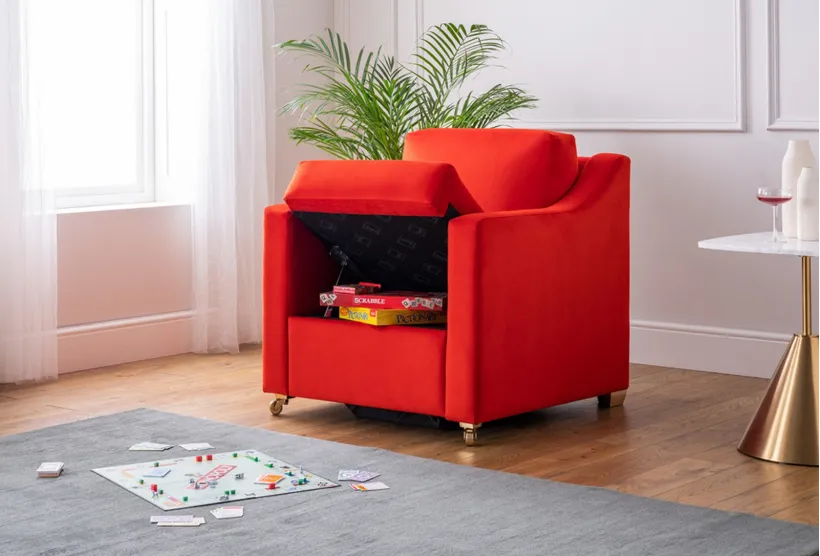 Classic Storage Armchair in Moleskin Velvet Tomato | Furl