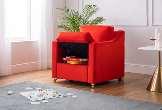 Classic Storage Armchair in Moleskin Velvet Tomato | Furl Classic Storage Armchair in Moleskin Velvet Tomato | Furl