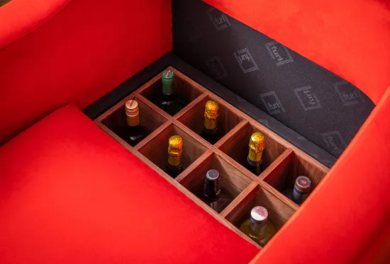 Classic Storage Armchair in Moleskin Velvet Tomato | Furl Classic Storage Armchair in Moleskin Velvet Tomato | Furl