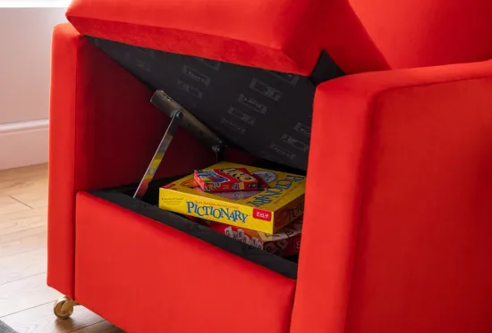 Classic Storage Armchair in Moleskin Velvet Tomato | Furl Classic Storage Armchair in Moleskin Velvet Tomato | Furl