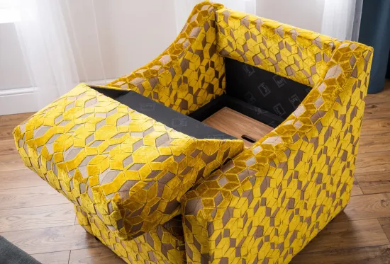 Classic Storage Armchair in Gold Designers Guild fabric | Furl Classic Storage Armchair in Gold Designers Guild fabric | Furl