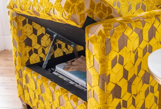 Classic Storage Armchair in Gold Designers Guild fabric | Furl Classic Storage Armchair in Gold Designers Guild fabric | Furl