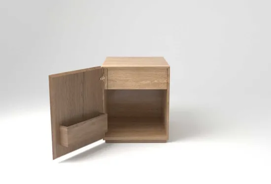 Treso Bedside Table – Oak Nightstand with Drawer & Bottle Storage | Furl 2