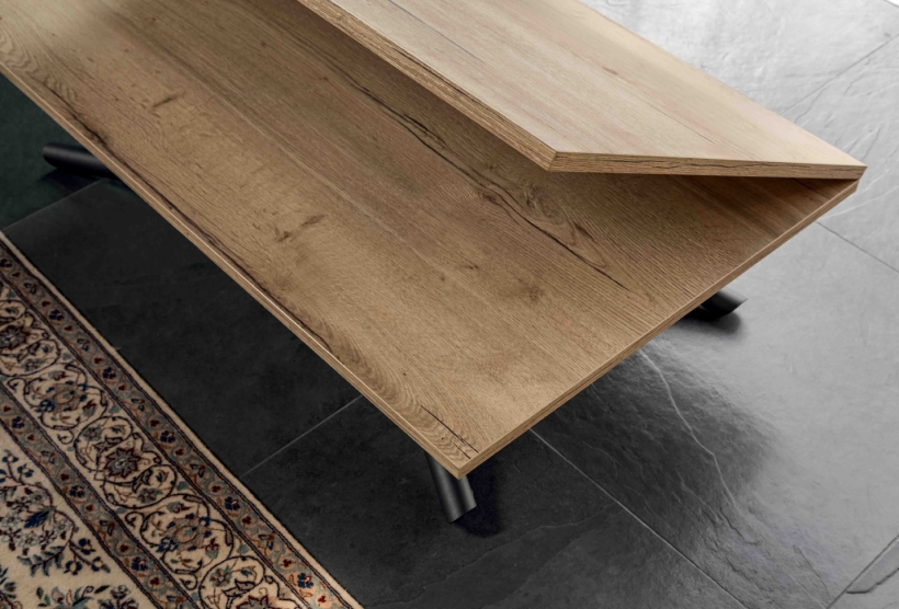 Pivot coffee table at low height in a serene living space