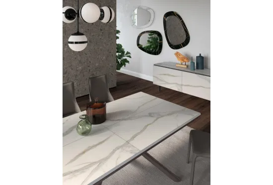Random Dining Table in Printed Marble Glass | Furl