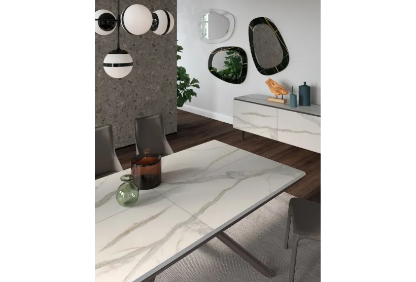 Random Dining Table in Printed Marble Glass | Furl