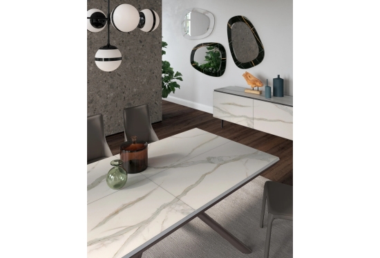 Random Dining Table in Printed Marble Glass | Furl