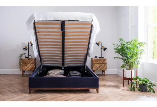 Illusion King Size Storage Bed Blue Velvet | Furl 2