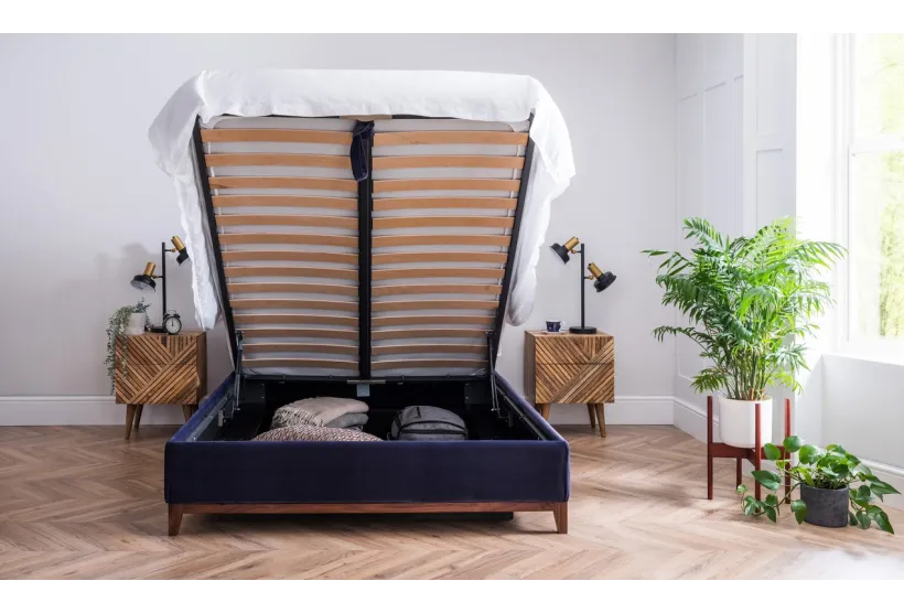 Illusion King Size Storage Bed Blue Velvet | Furl