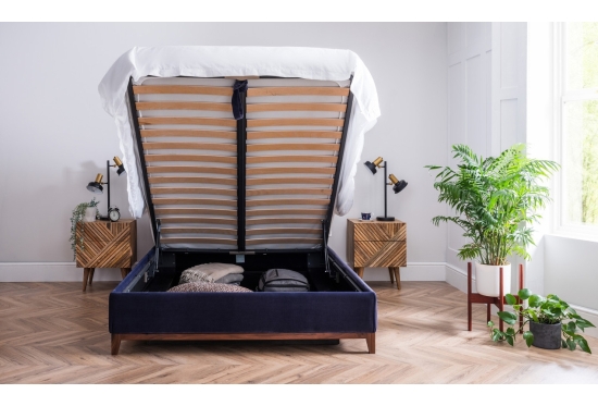 Illusion King Size Storage Bed Blue Velvet | Furl