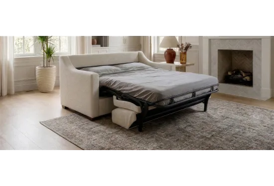 Classic 3 Seater Sofa Bed in Boucle Weave Ivory 2