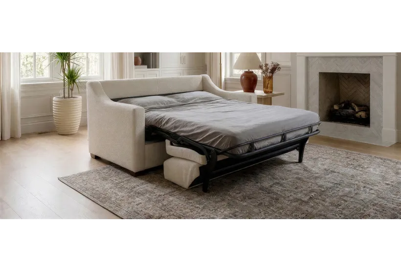 Classic 3 Seater Sofa Bed in Boucle Weave Ivory