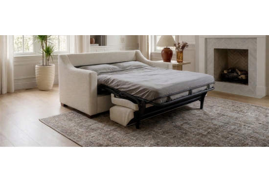 Classic 3 Seater Sofa Bed in Boucle Weave Ivory