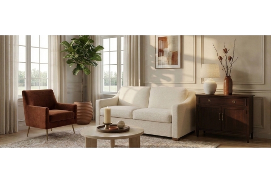 Classic 3 Seater Sofa Bed in Boucle Weave Ivory