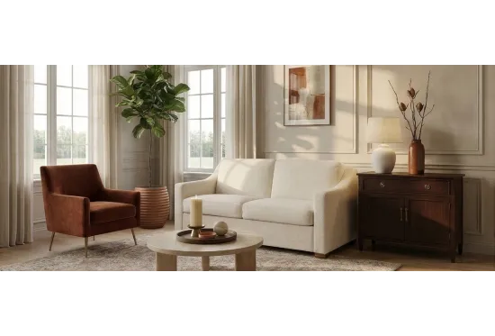 Classic 3 Seater Sofa Bed in Boucle Weave Ivory