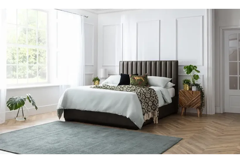 Max storage bed in a calm bedroom, shown with an optional headboard
