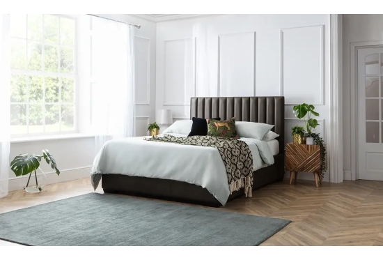 Max storage bed in a calm bedroom, shown with an optional headboard