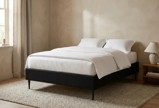 Air storage bed on legs in a calm bedroom, shown in Myrtle with an optional headboard 2