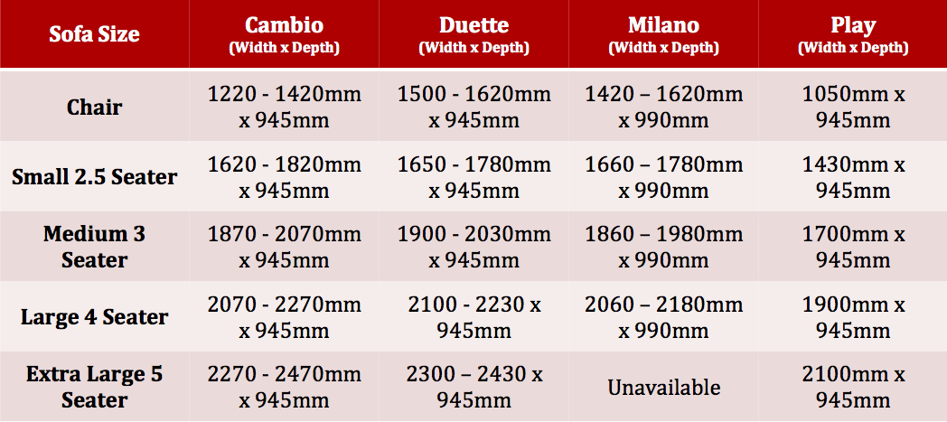 sofa bed sizes names us