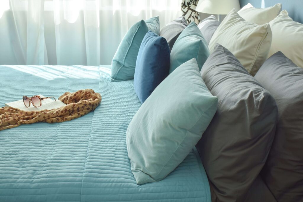 Throw cushions in cool coastal colours