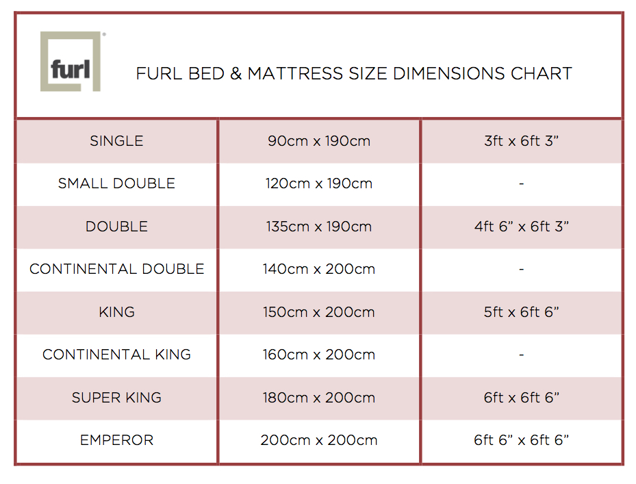 Emperor Bed Sizes Chart