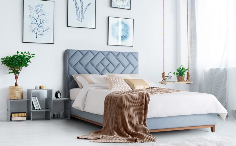 Blue frame-mounted headboard