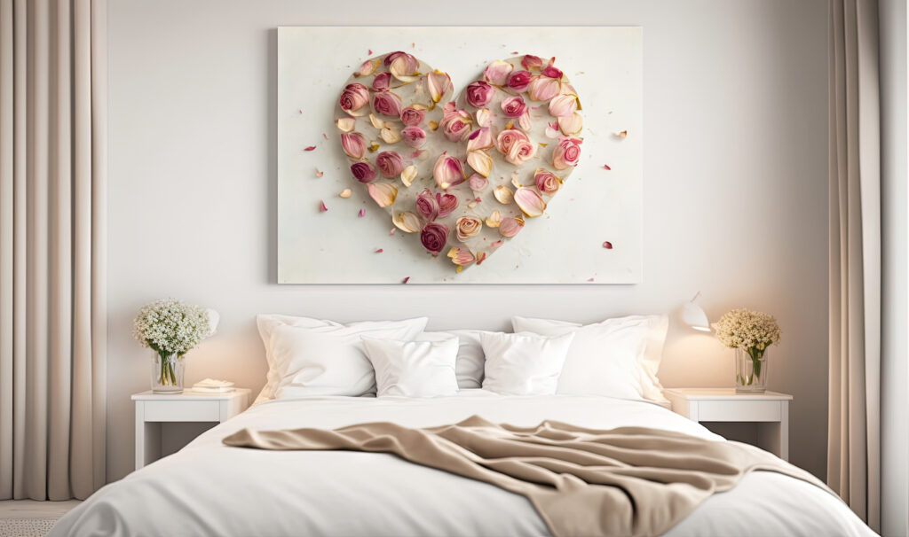 Large piece of art above the bed instead of a headboard