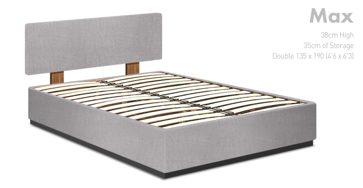 This is our Max bed with a 60 Standard Headboard mounted on sticks to the base of the bed