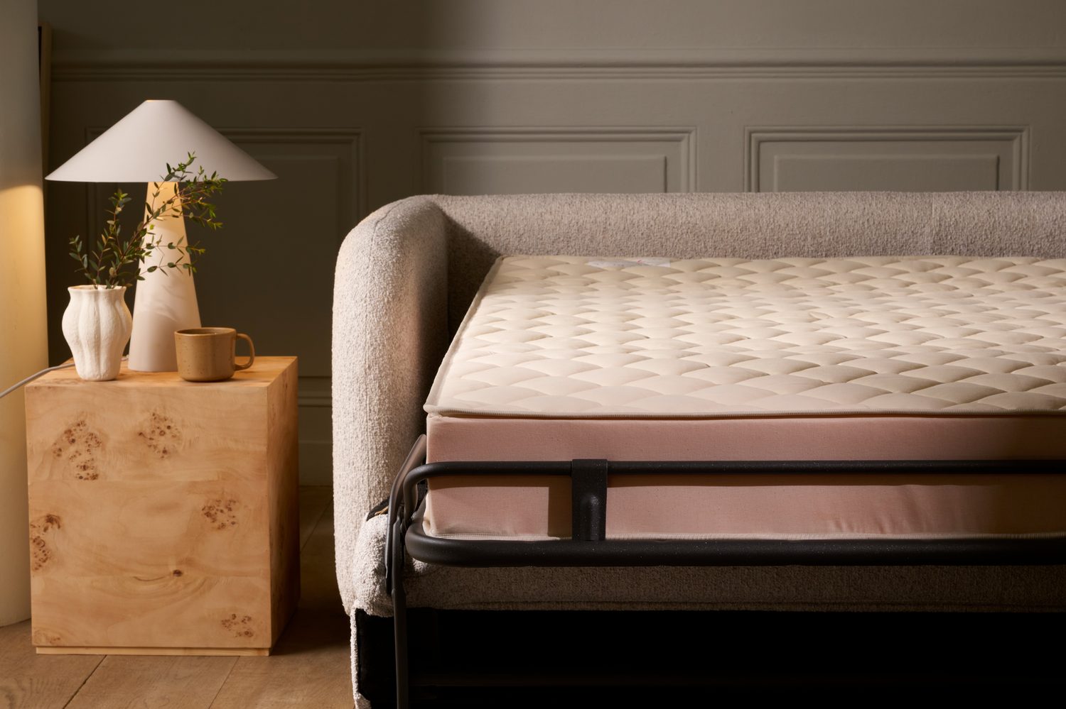 Cocoon sofa bed fully open — a proper bed inside a designer sofa