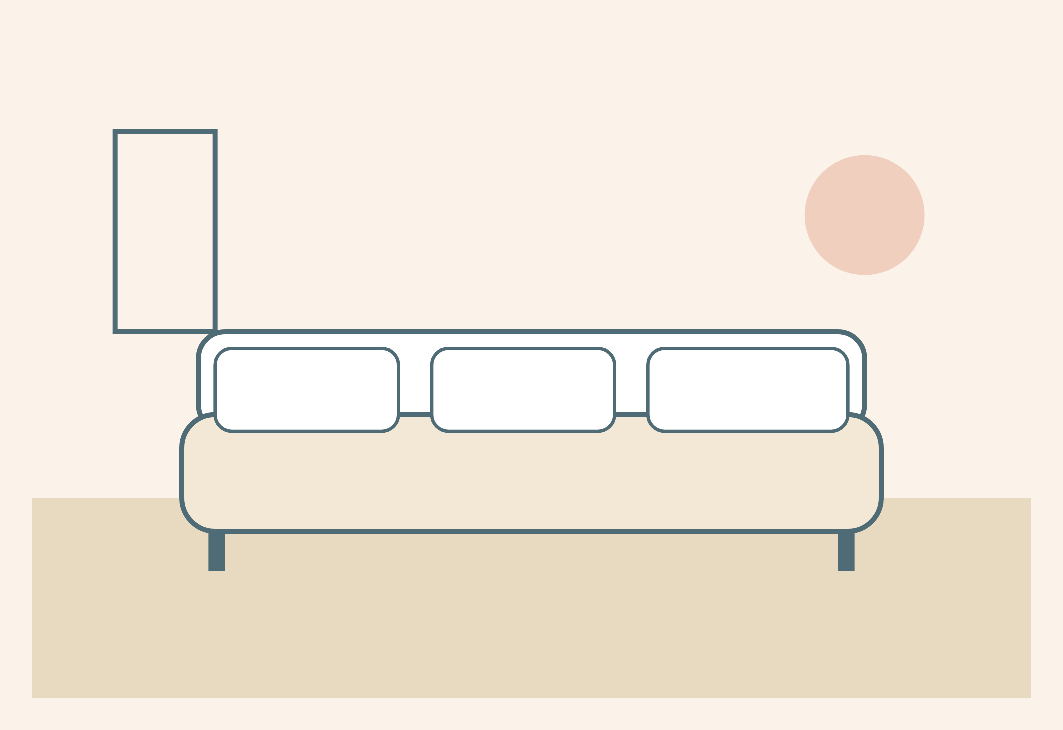 A clean-lined storage sofa in a neutral lounge