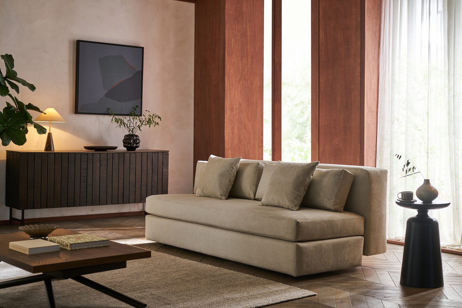 Piano single sofa bed in a calm living room