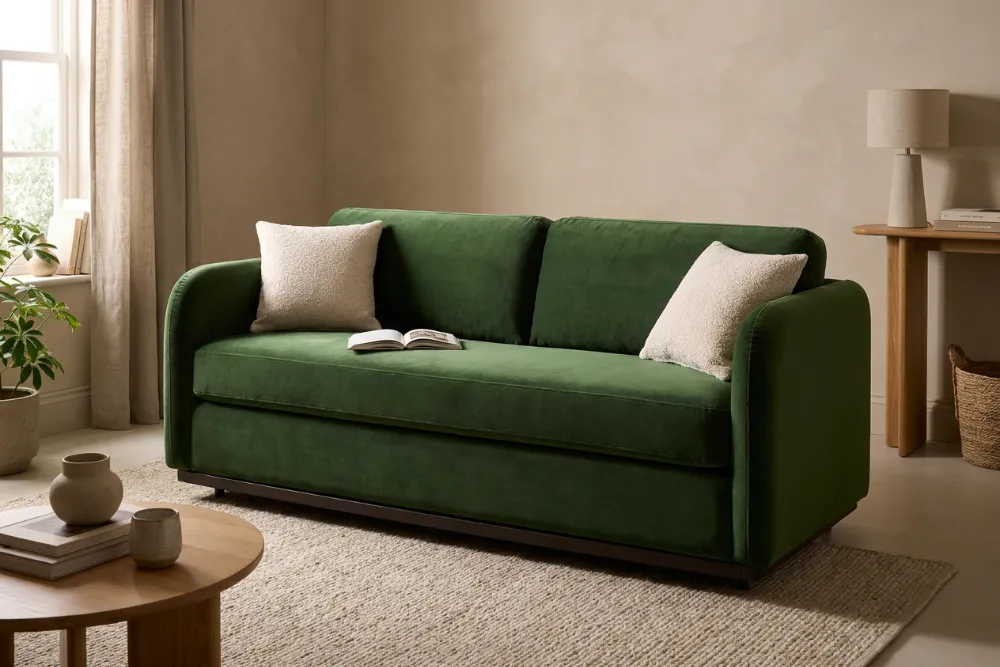 Cocoon Sofa Bed in green velvet