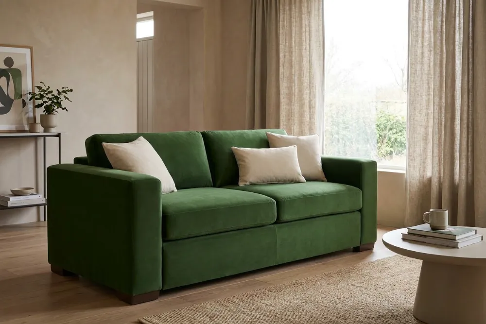 London Sofa Bed in green velvet