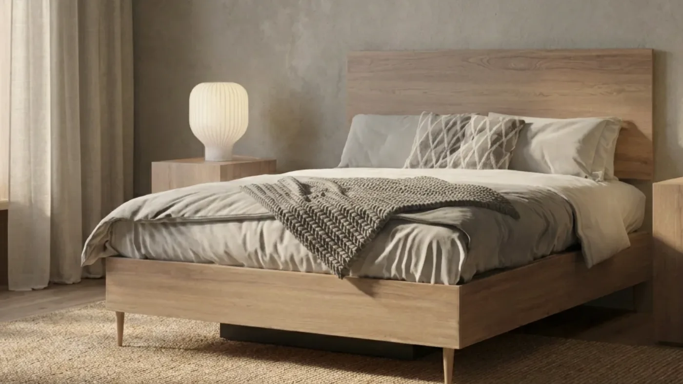 Air Wood in Oak with Headboard, double wooden ottoman bed