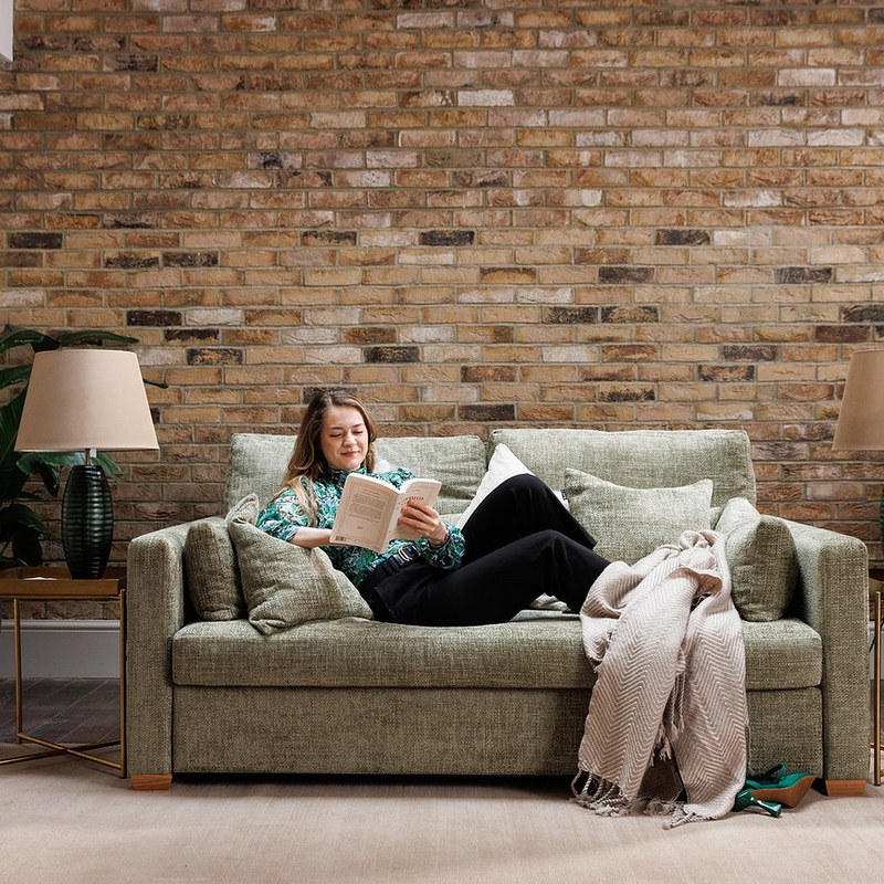 Sinking into the Sunday sofa bed with a book and a blanket — deep seat, soft pillowy cushions