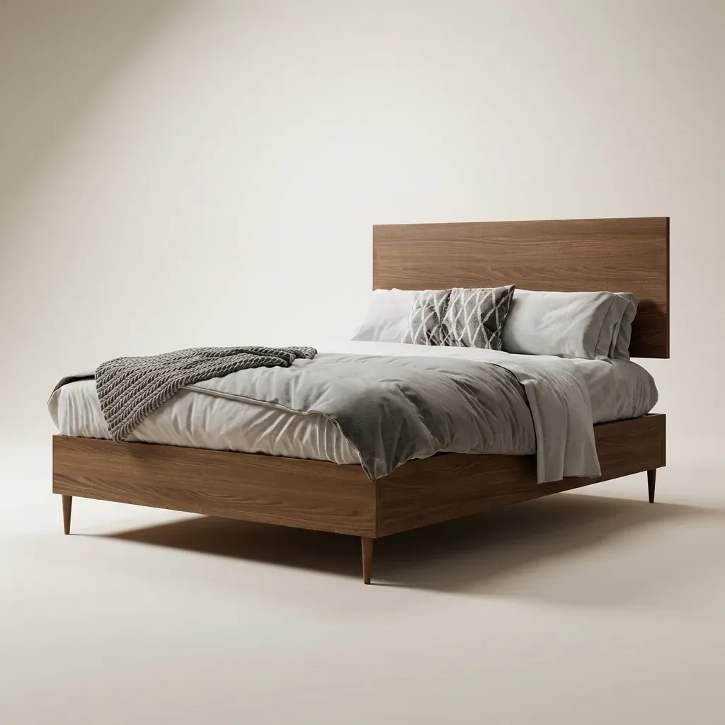 Walnut wooden ottoman bed in a calm bedroom