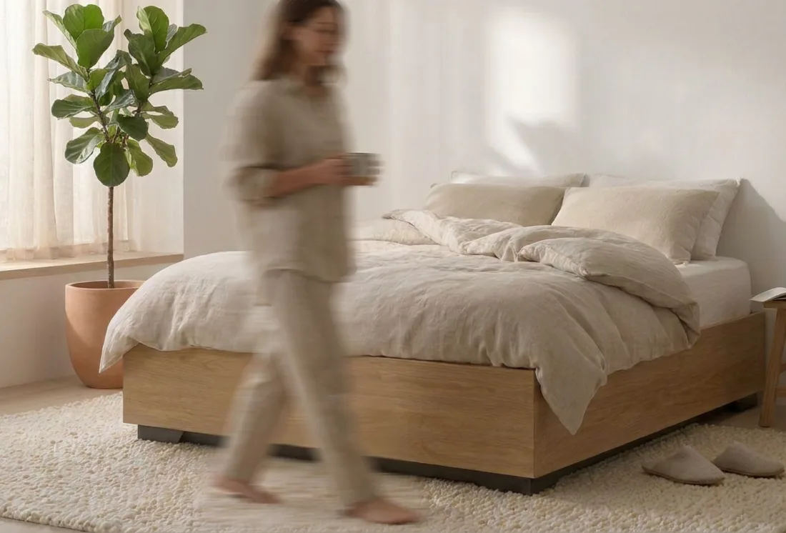 Max Wood in Oak, No Headboard, double wooden ottoman bed