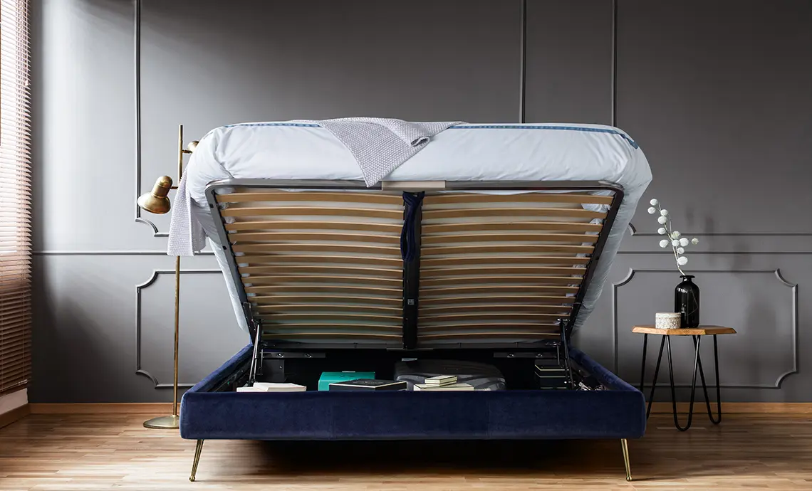 Mirage Storage Bed Double in Velvet Cobalt