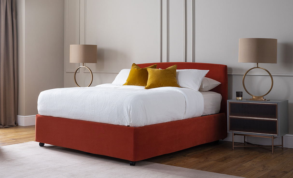Simplicity Storage Bed Double in Velvet Crimson