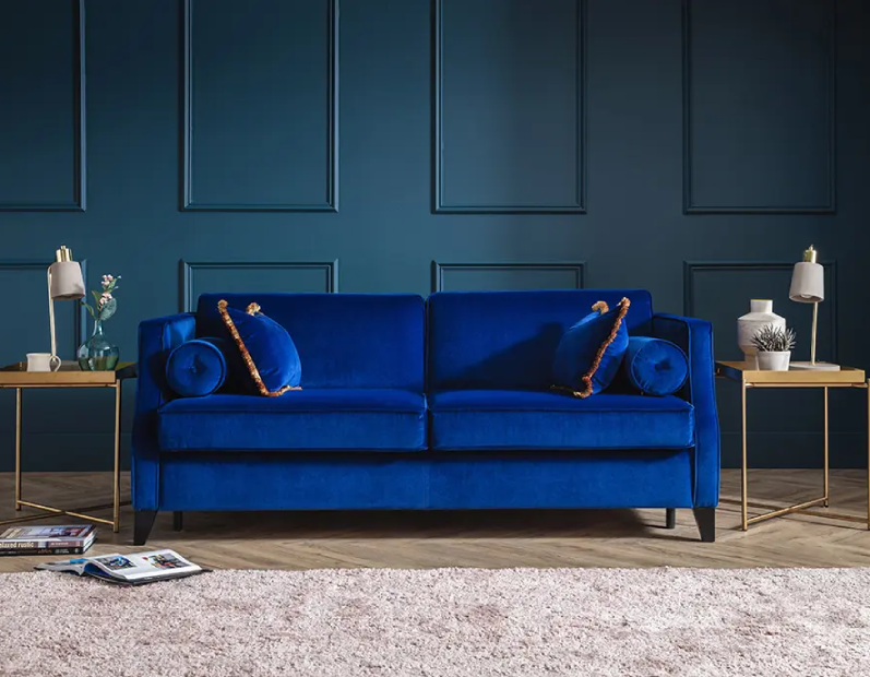 Paris Sofa  Bed Small In Velvet Cobalt