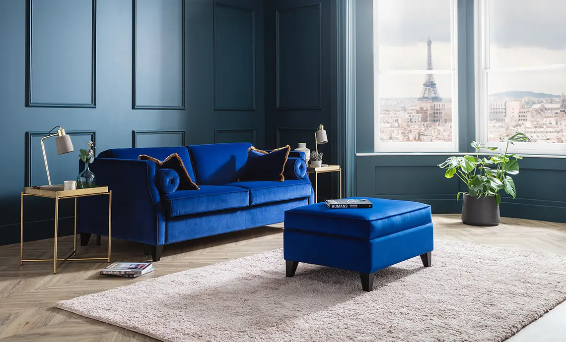 Paris Sofa  Bed Small In Velvet Cobalt