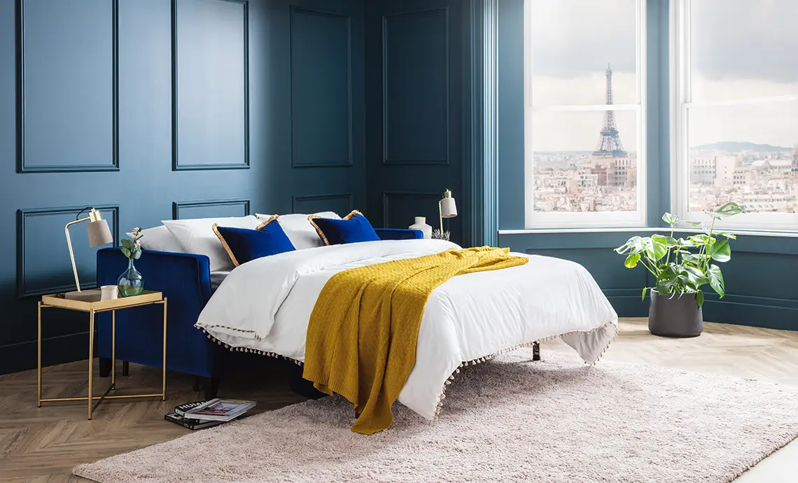 Paris Sofa  Bed Small In Velvet Cobalt